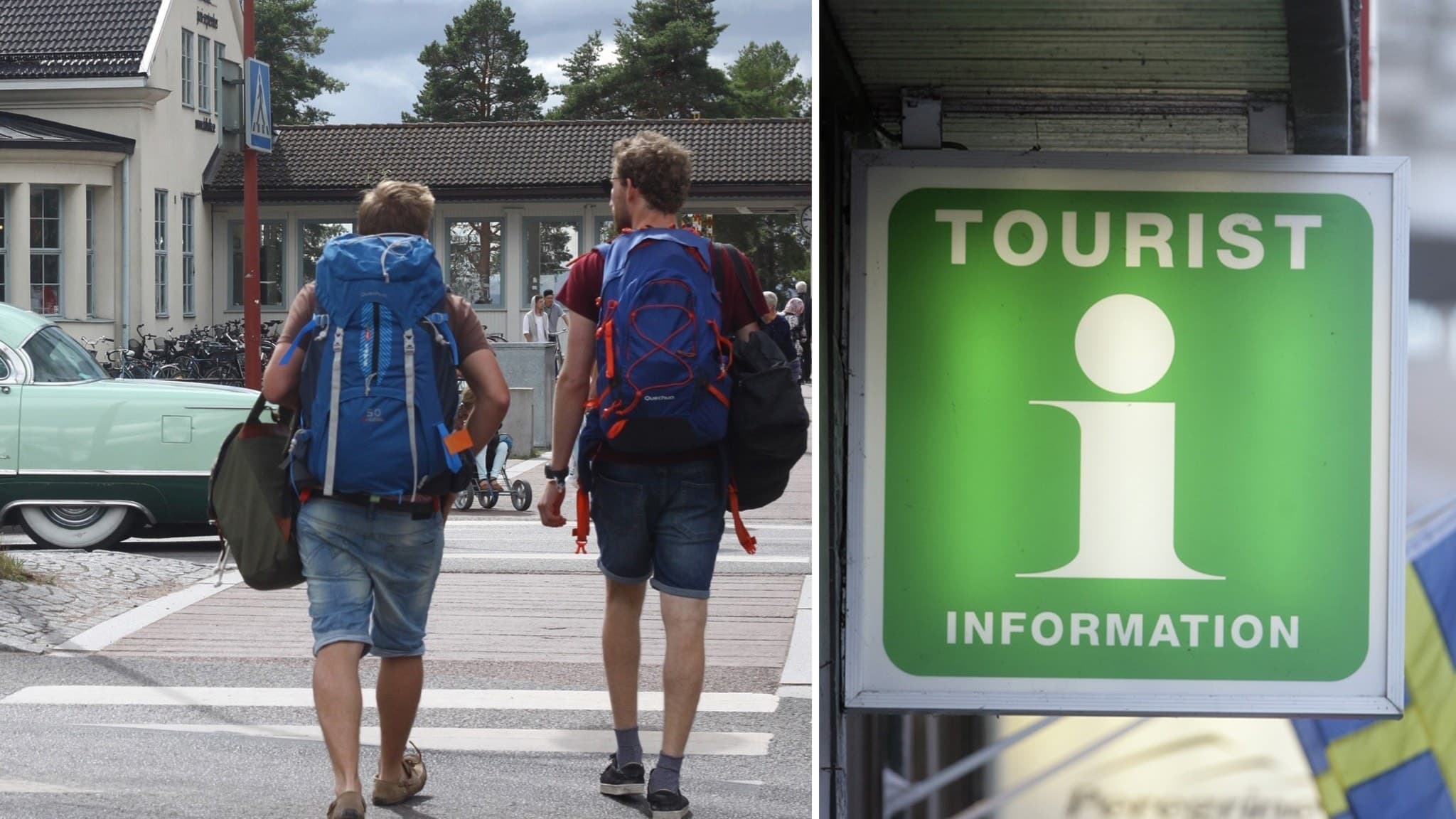 Två turister med ryggsäckar.