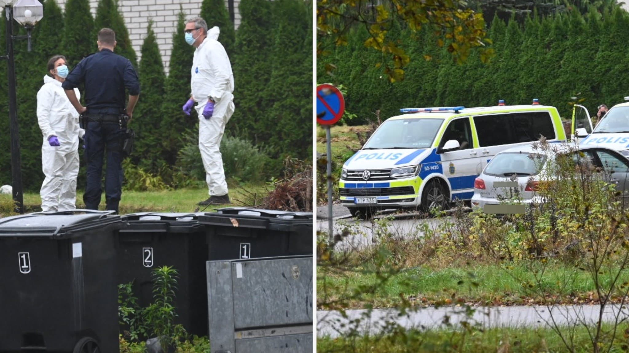 Poliser och tekniker i villaområde på Hestra i Borås.