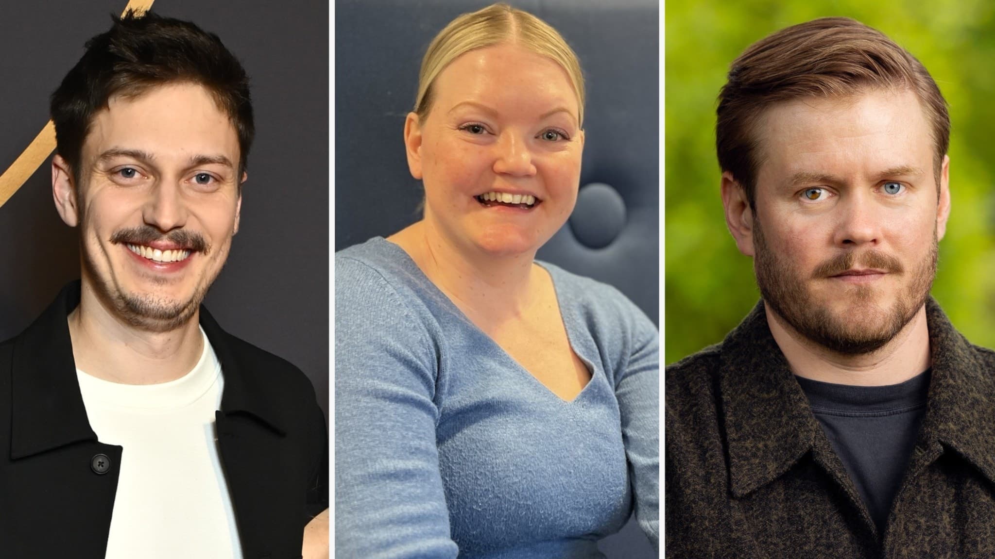 Bildkollage med Emil Hansius, Åsa Jonsson och Klas Eriksson, tre norrbottningar som är med på Medieakademins maktbarometer, med individuella porträtt mot olika bakgrunder.