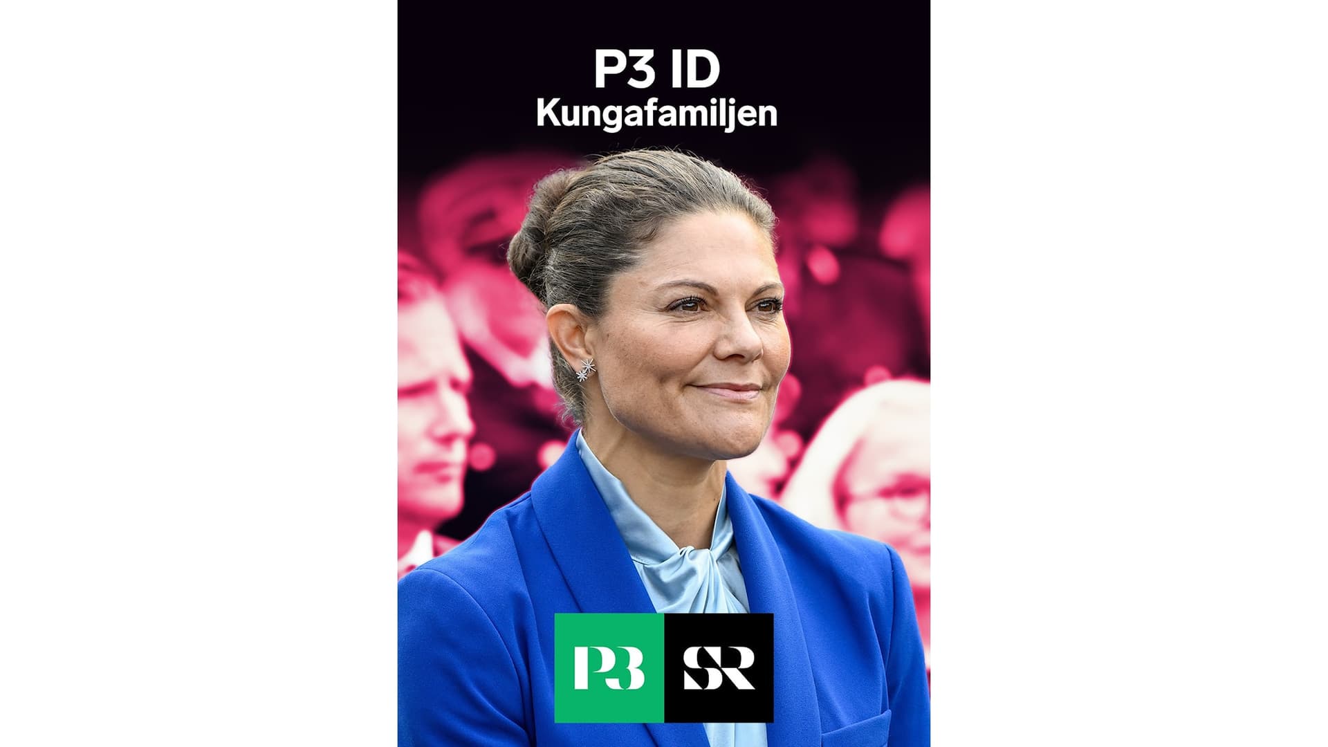 Kronprinsessan Victoria mot en rosa bakgrund.